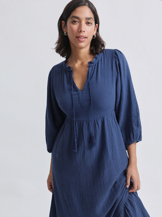 VESTIDO MANGA ABULLONADA Indigo image number null