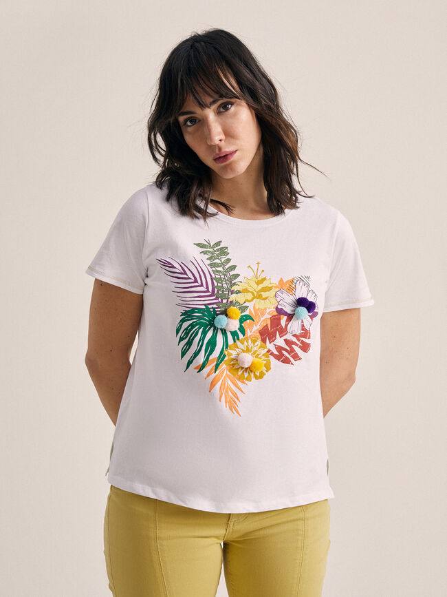 Camiseta manga corta gráfico flores Blanco Optico