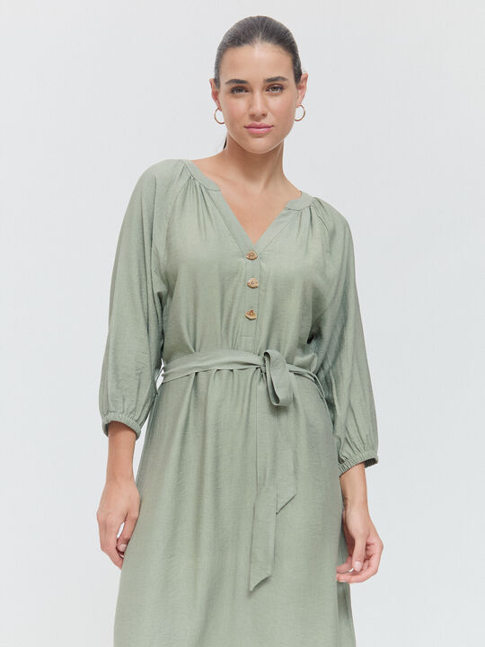 VESTIDO MIDI CINTURON Kaki image number null
