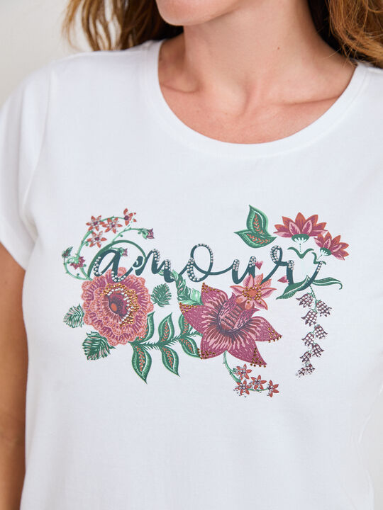 CAMISETA FLORES BRILLOS Crudo image number null
