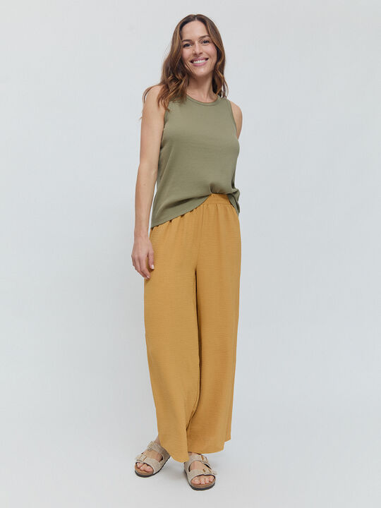 PANTALON ANCHO FLUIDO Mostaza Oscuro image number null
