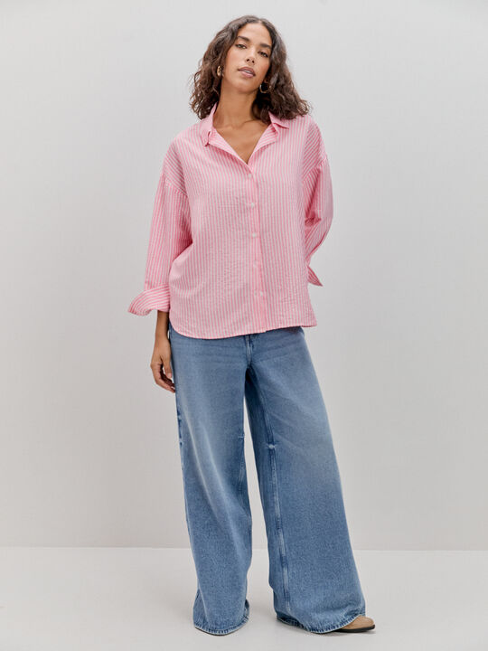 CAMISA RAYAS OVERSIZE Rosa Medio image number null