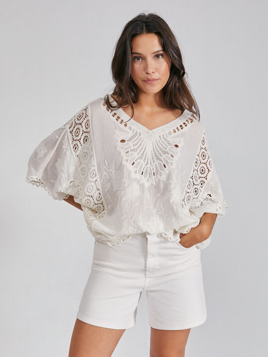 BLUSA OVERSIZE BORDADA Blanco Optico image number null