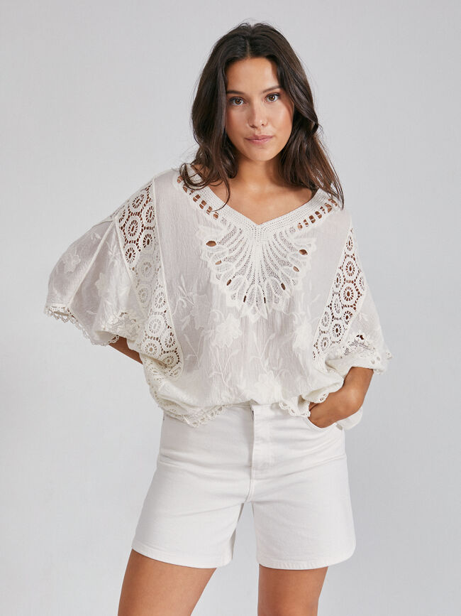 BLUSA OVERSIZE BORDADA Blanco Optico
