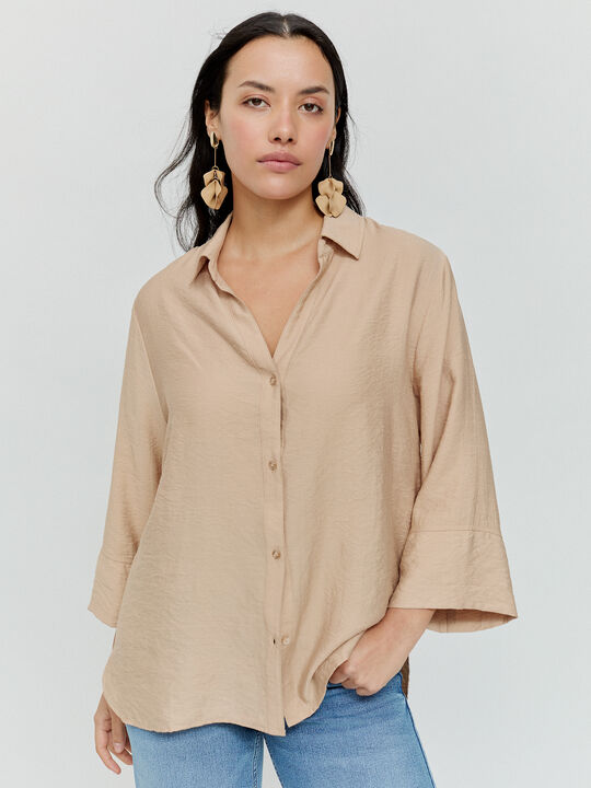 CAMISA OVERSIZE LARGA Beige Tostado image number null