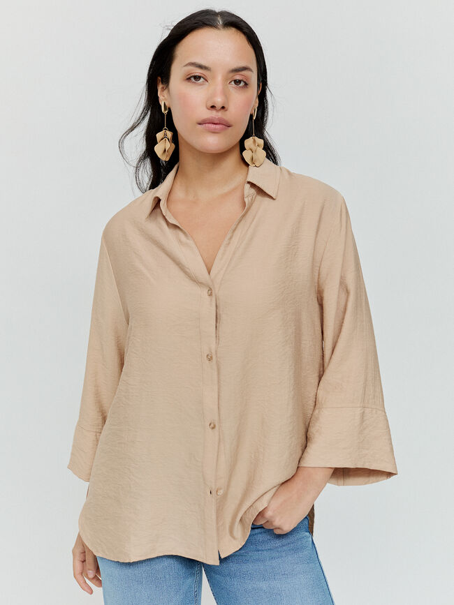 CAMISA OVERSIZE LARGA Beige Tostado