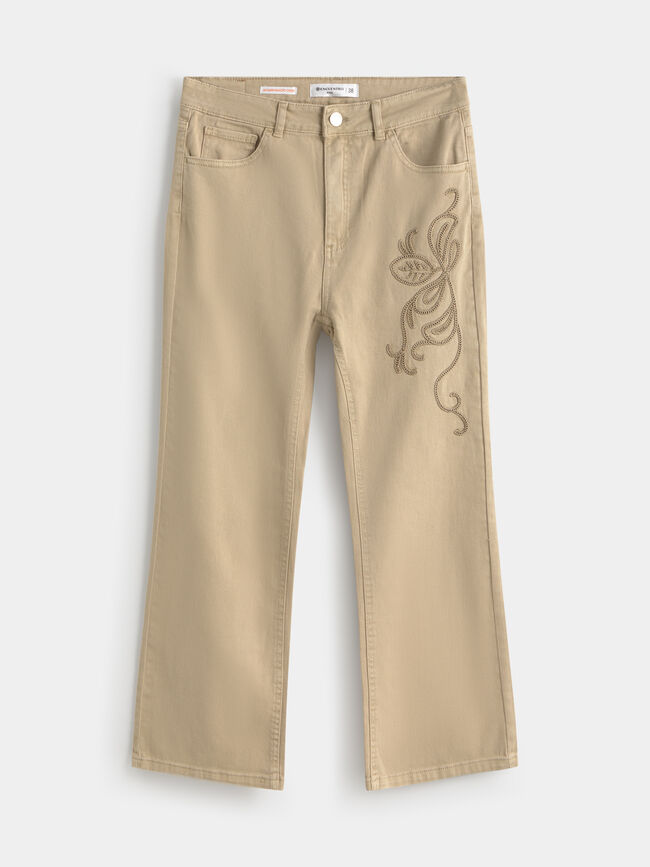 PANTALON COLOR BORDADO Camel