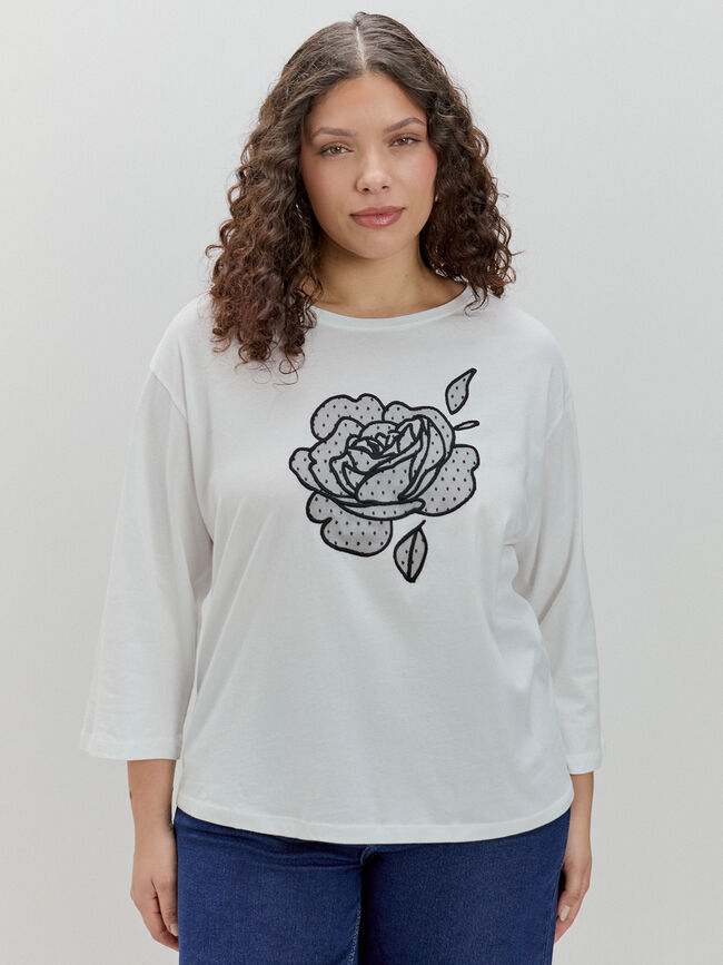 CAMISETA FLOR BORDADA Blanco Optico