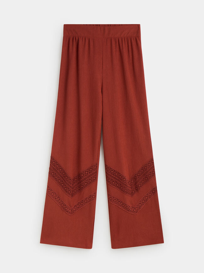 PANTALÓN DETALLE ENCAJE Teja