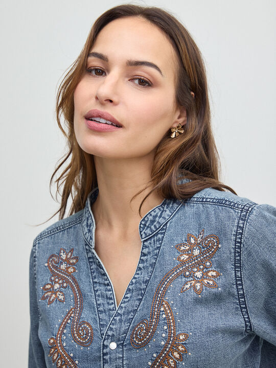 CAMISA VAQUERA BORDADA Mid blue image number null