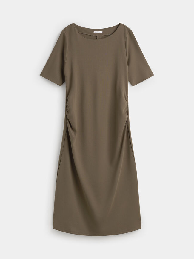 VESTIDO MIDI FRUNCIDO Kaki