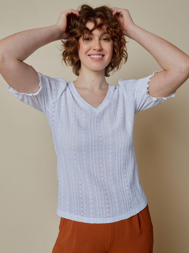 CAMISETA DETALLE HOMBRO BORDADO Blanco Optico