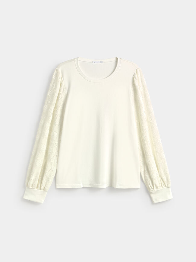 CAMISETA MANGA GLOBO BIMATERIA Blanco Optico