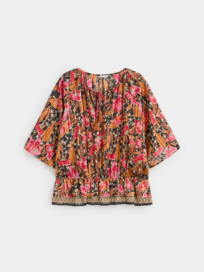 BLUSA PLUMETI ESTAMPADA Negro
