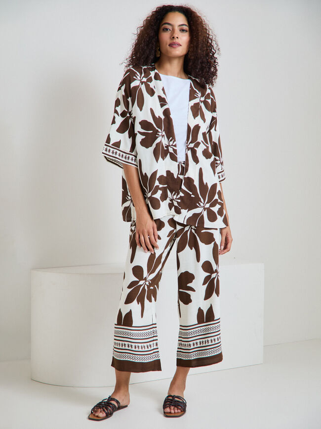 KIMONO ESTAMPADO Marron Oscuro