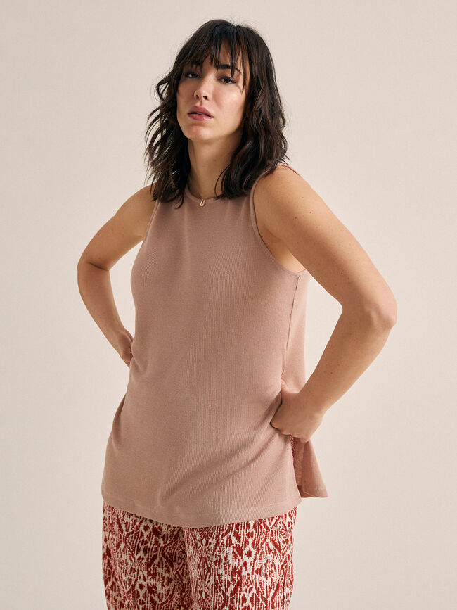 TOP CUELLO REDONDO Camel Claro