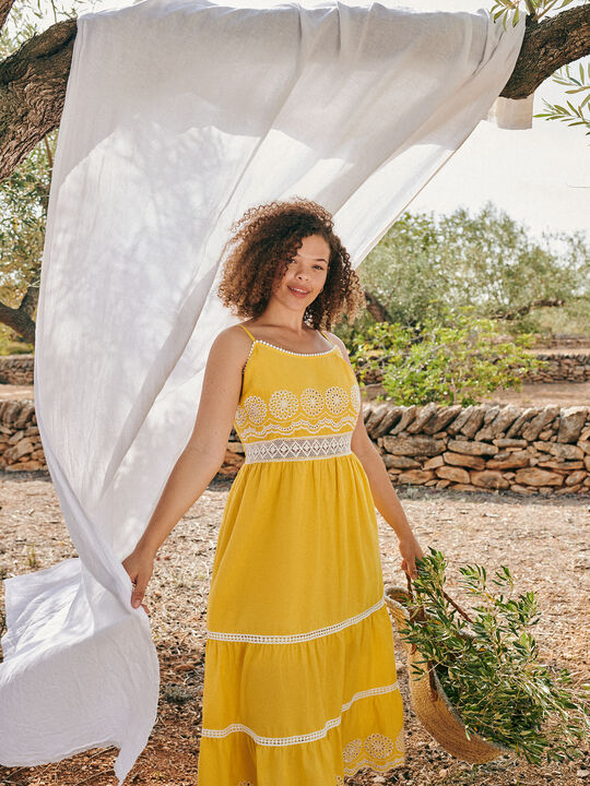Vestido bordado volantes amarillo sun image number null