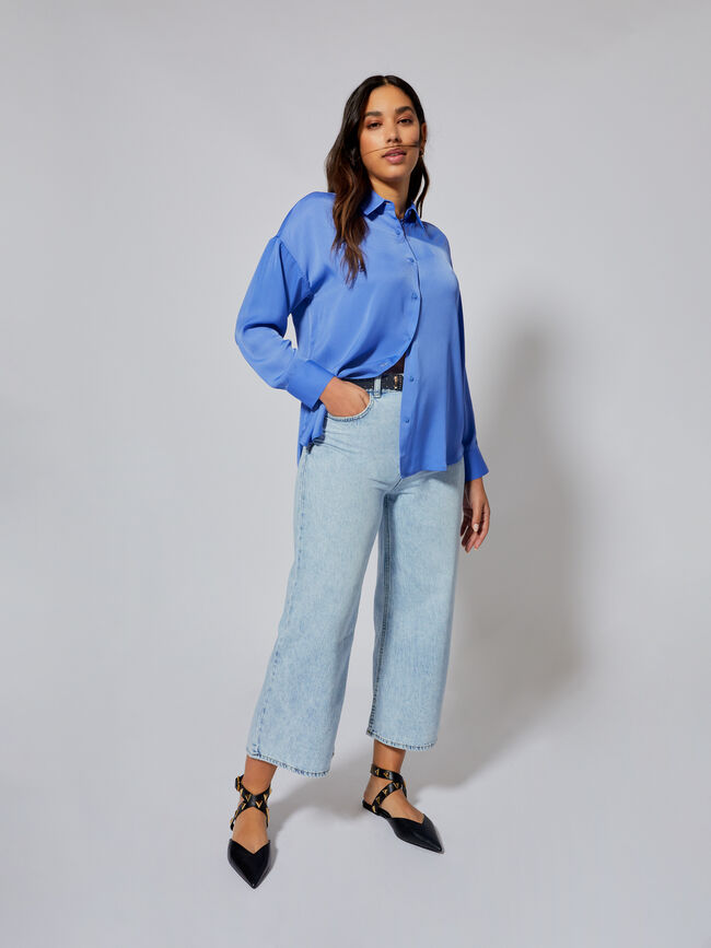 Blusa estampada satén Azul Ceruleo