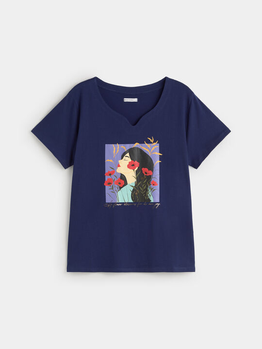 CAMISETA MUCHACHA FLORES Azul Noche image number null
