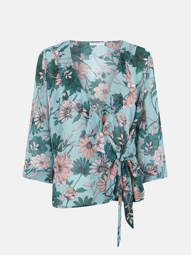 BLUSA CRUZADA ESTAMPADA CON VOLANTES Estampado 1