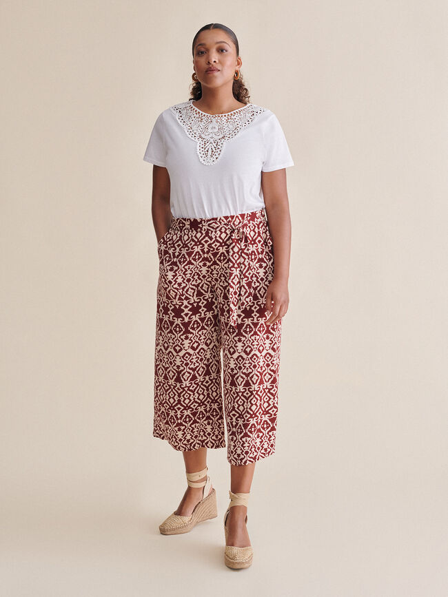 Pantalon Culotte estampado étnico Crudo