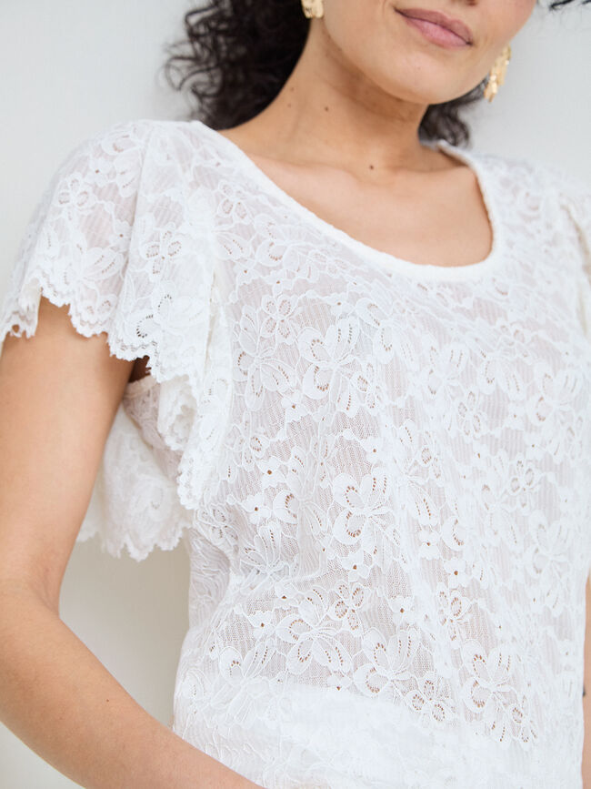 CAMISETA BLONDA MANGA VUELO Crudo