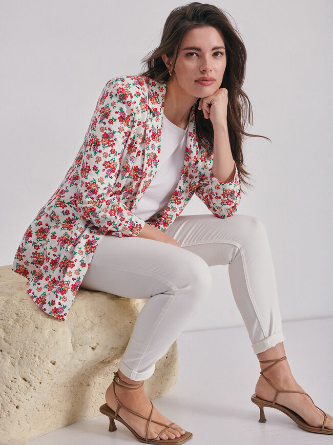 Blazer fluida estampada Blanco Hueso