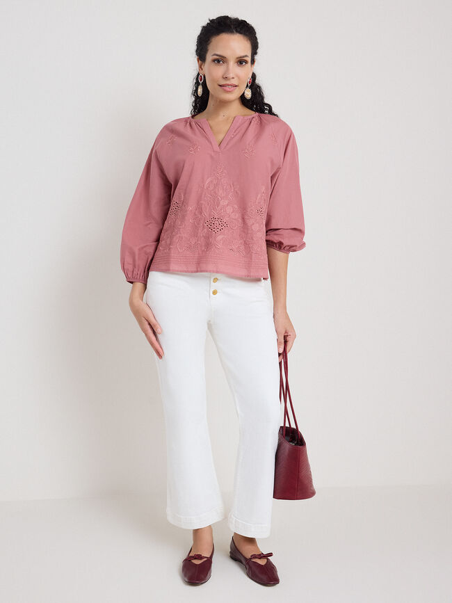BLUSA ABULLONADA BORDADA Rosa Colorete