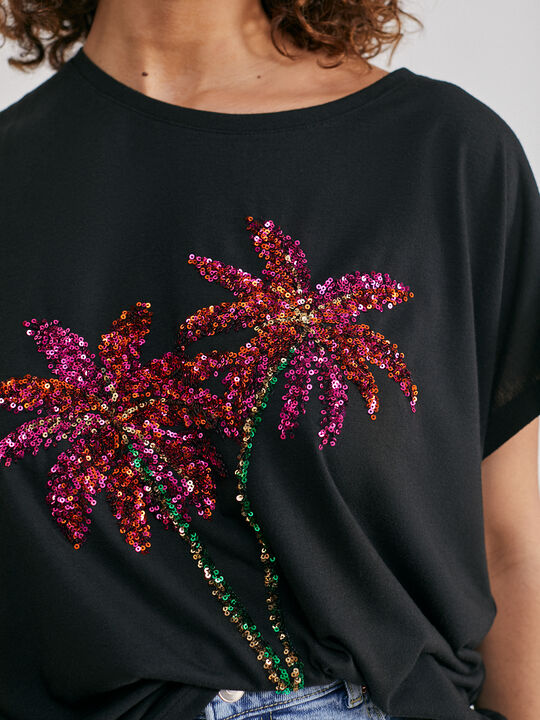 CAMISETA FLUIDA LENTEJUELAS Negro image number null