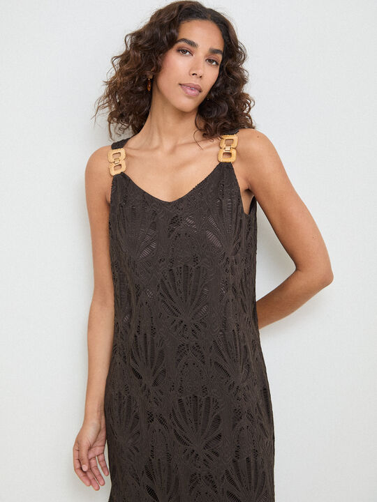 VESTIDO CALADO HALTER Marron image number null