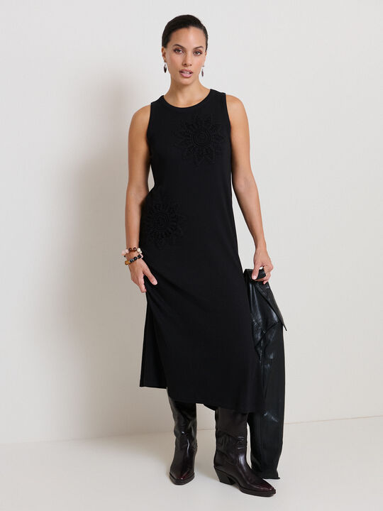 VESTIDO APLIQUES CROCHET Negro image number null