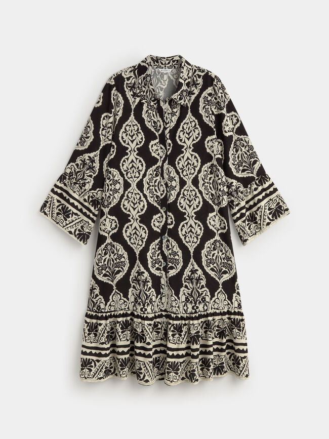VESTIDO MIDI ESTAMPADO Negro