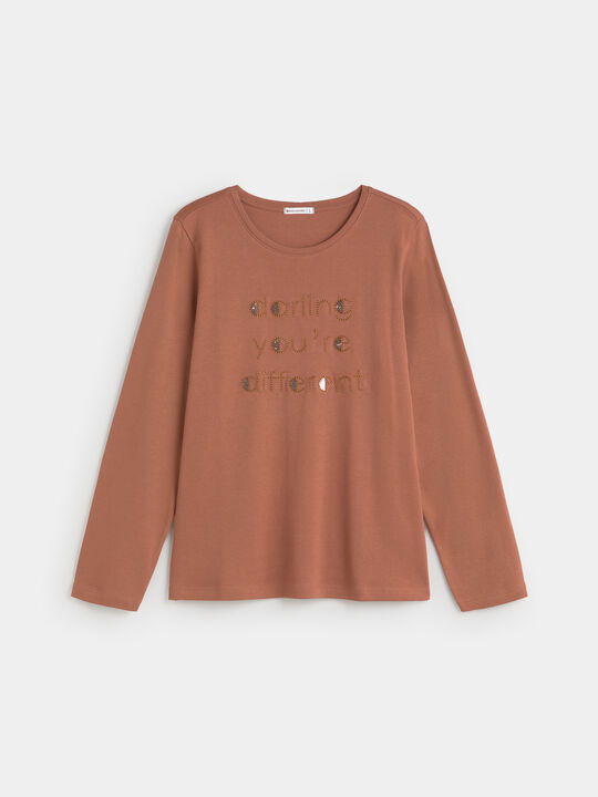 CAMISETA BORDADO LENTEJUELAS Marron image number null