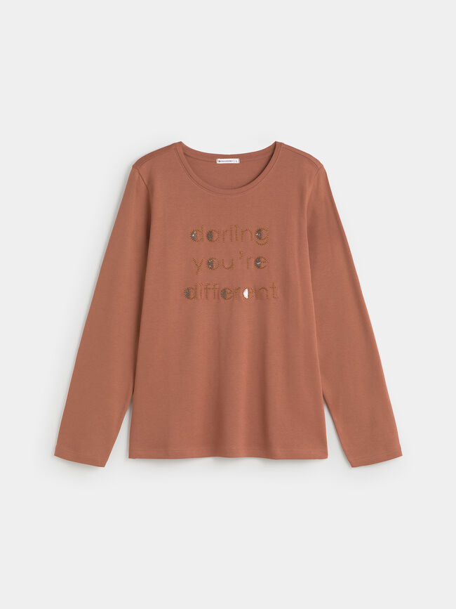 CAMISETA BORDADO LENTEJUELAS Marron