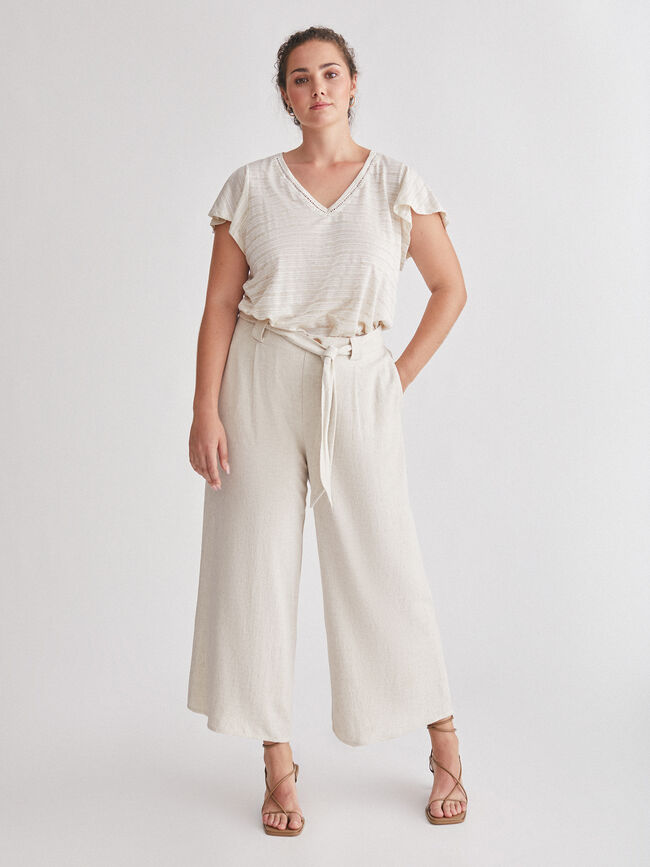 Pantalón culote rústico Beige