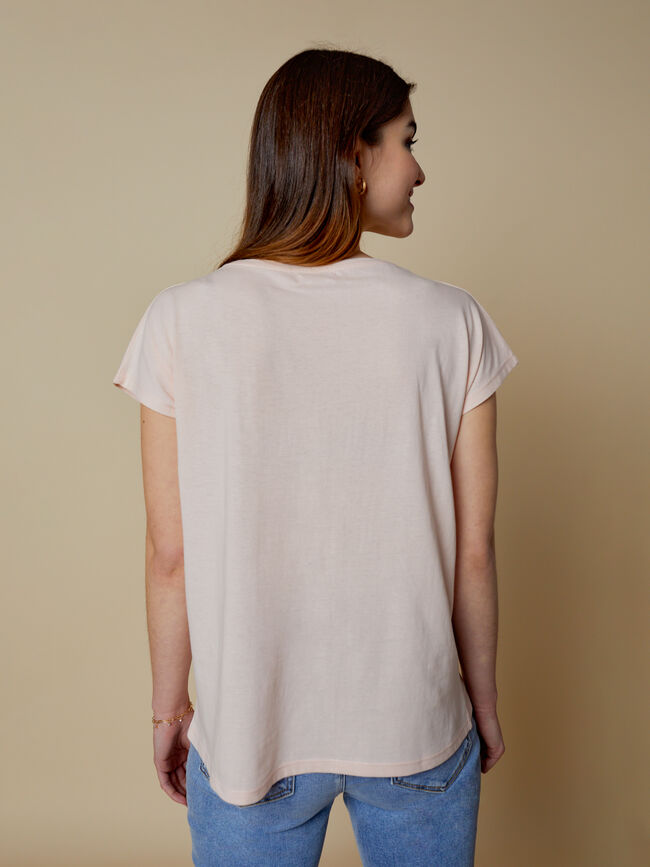 Camiseta detalle estampado glitter Rosa