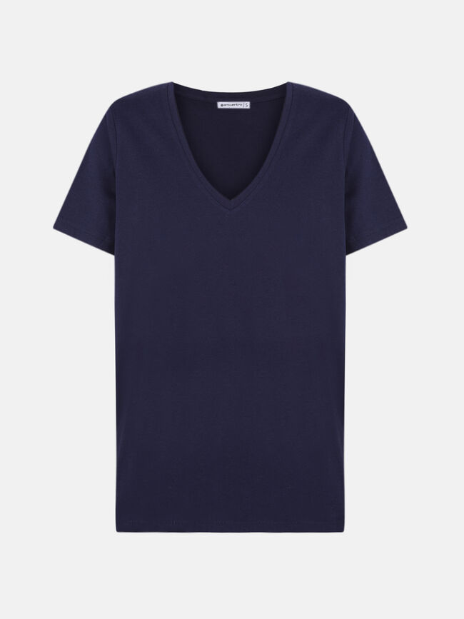 Camiseta cuello pico 100% algodón Azul Marino