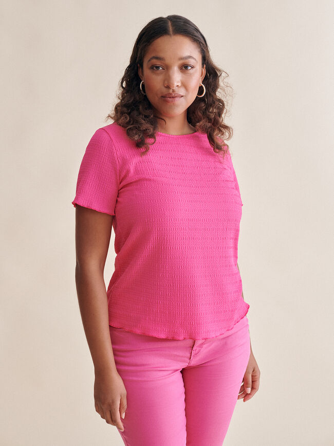 camiseta básica plisada Fucsia Claro