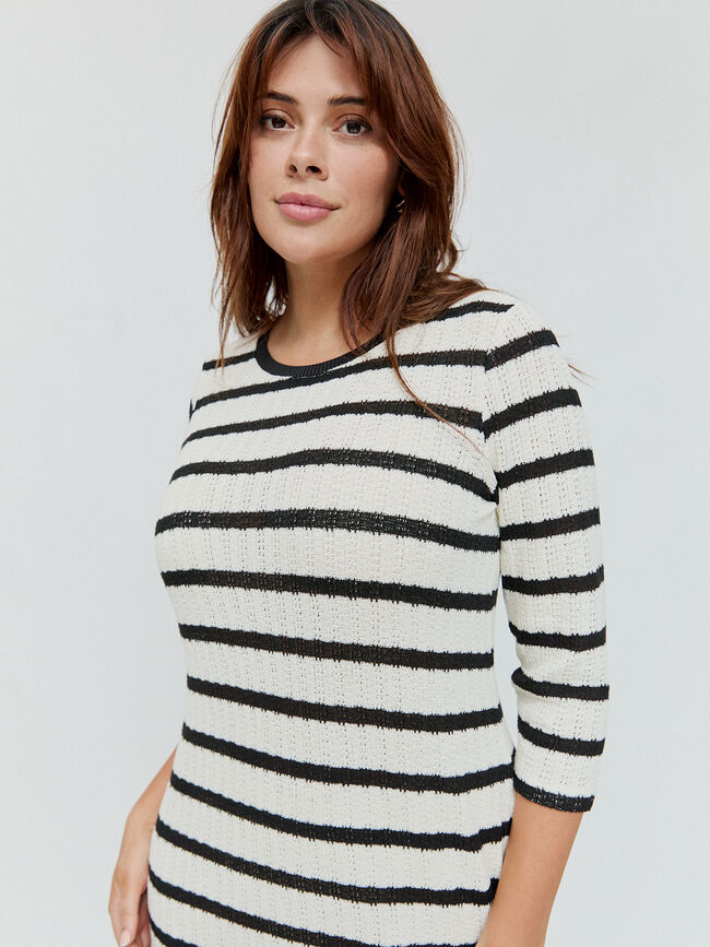 VESTIDO MIDI RAYAS Crudo
