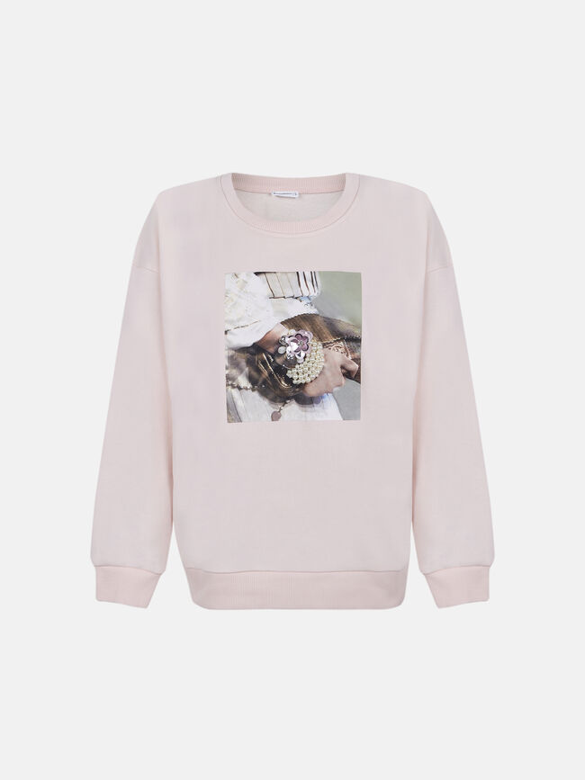 Sudadera detalle perlas Rosa Claro