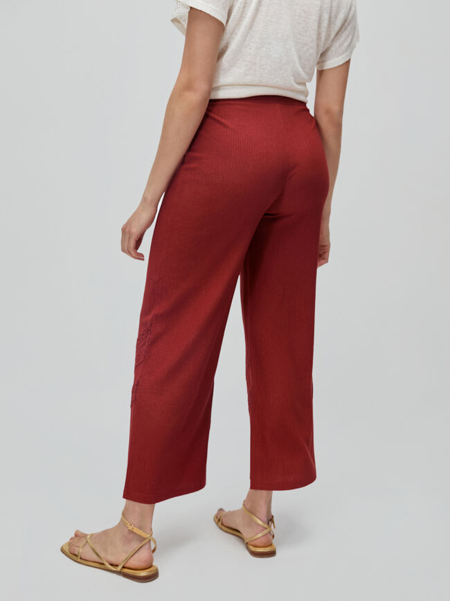 PANTALÓN DETALLE ENCAJE Teja