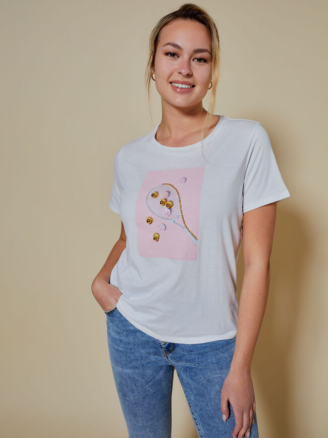 camiseta detalle estampado 100% algodón Blanco Optico