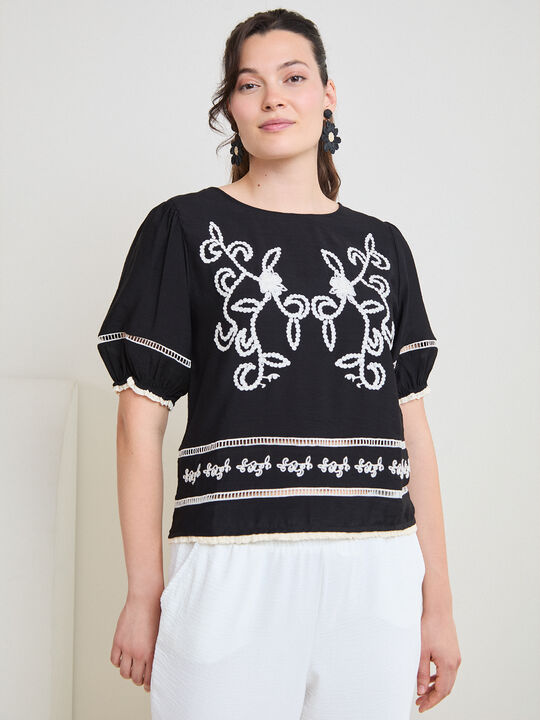 BLUSA BORDADOS CONTRASTE Negro image number null