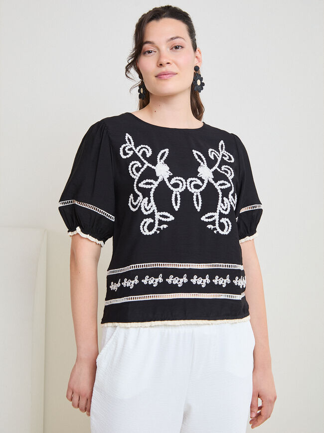 BLUSA BORDADOS CONTRASTE Negro