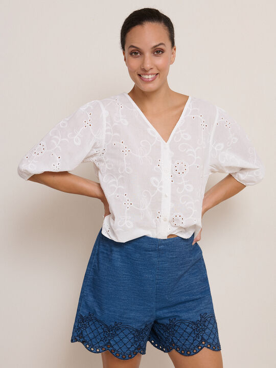 BLUSA TROQUELADA ABULLONADA Blanco Optico image number null