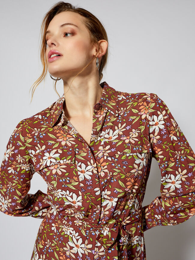 Vestido camisero estampado Marron Claro