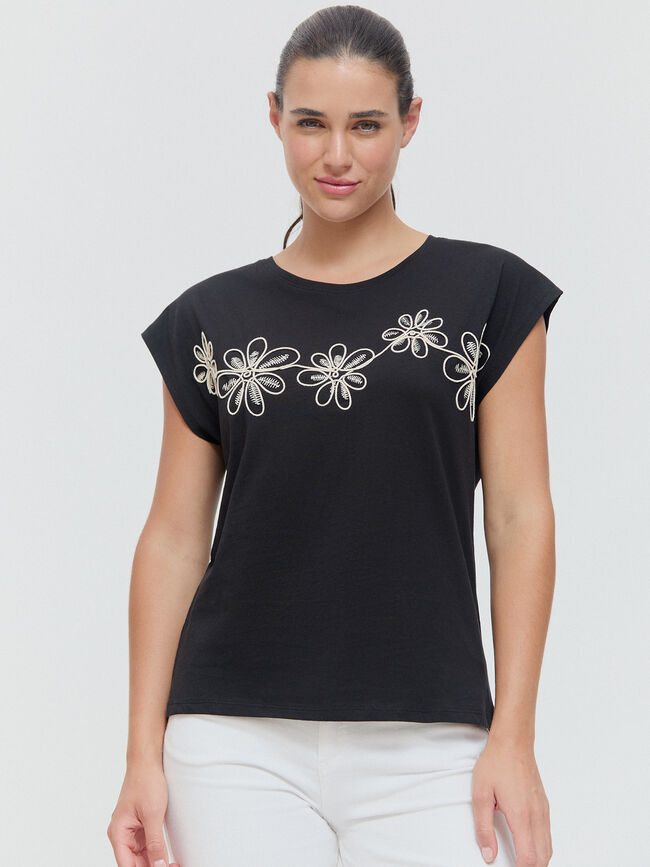 CAMISETA POSICIONAL FLORES Negro