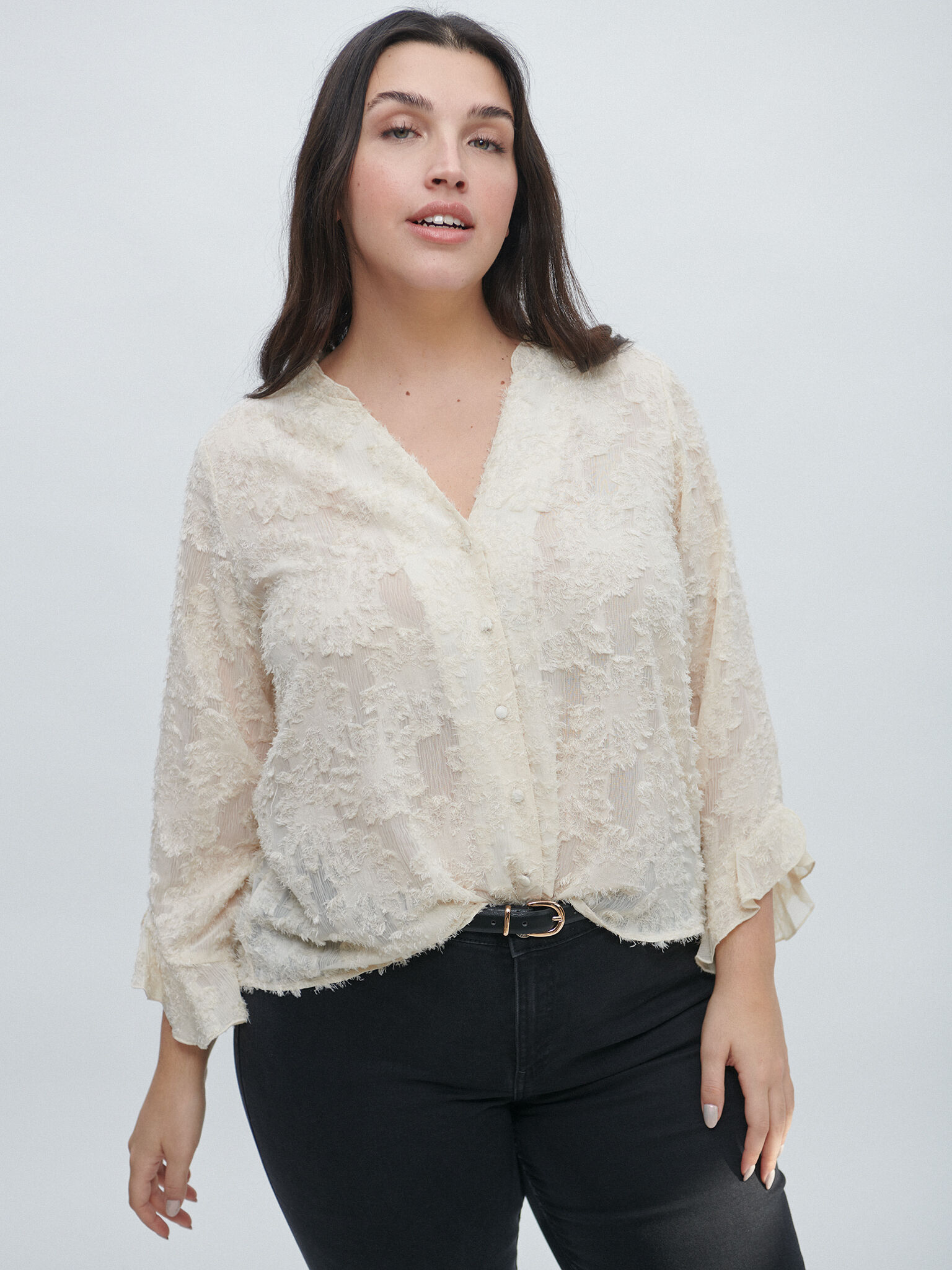 Blusa con volante hotsell en la cintura