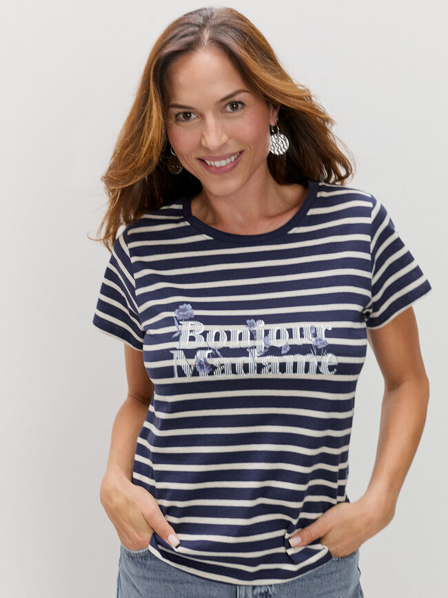 CAMISETA LETRAS FLORES Rayas 1
