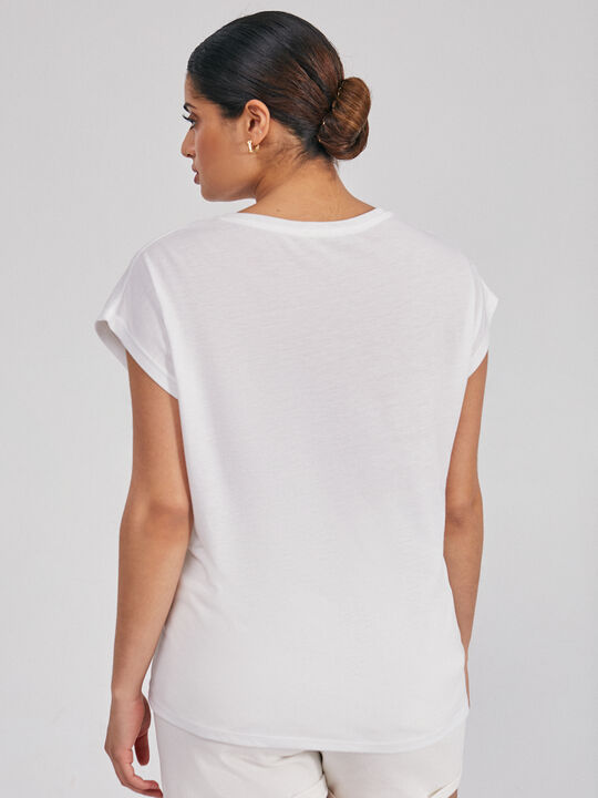 CAMISETA FLUIDA LENTEJUELAS Blanco Optico image number null